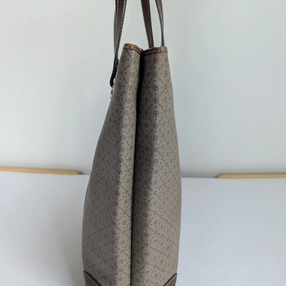 yoland monogram coated canvas leather tote bag‎  Brown Tan Designer Weekender